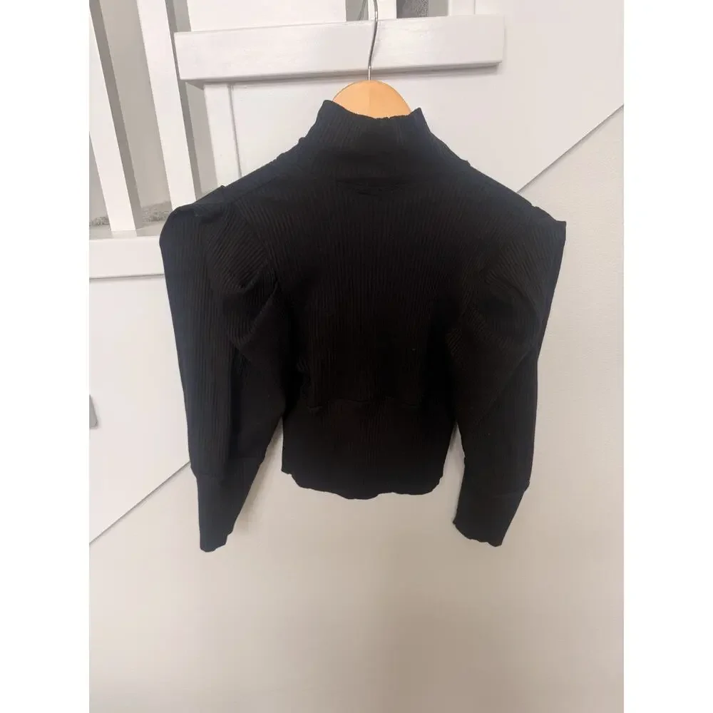 Free People Womens Black Ribbed Mock Neck Cropped Sweater Size XS Made in Turkey